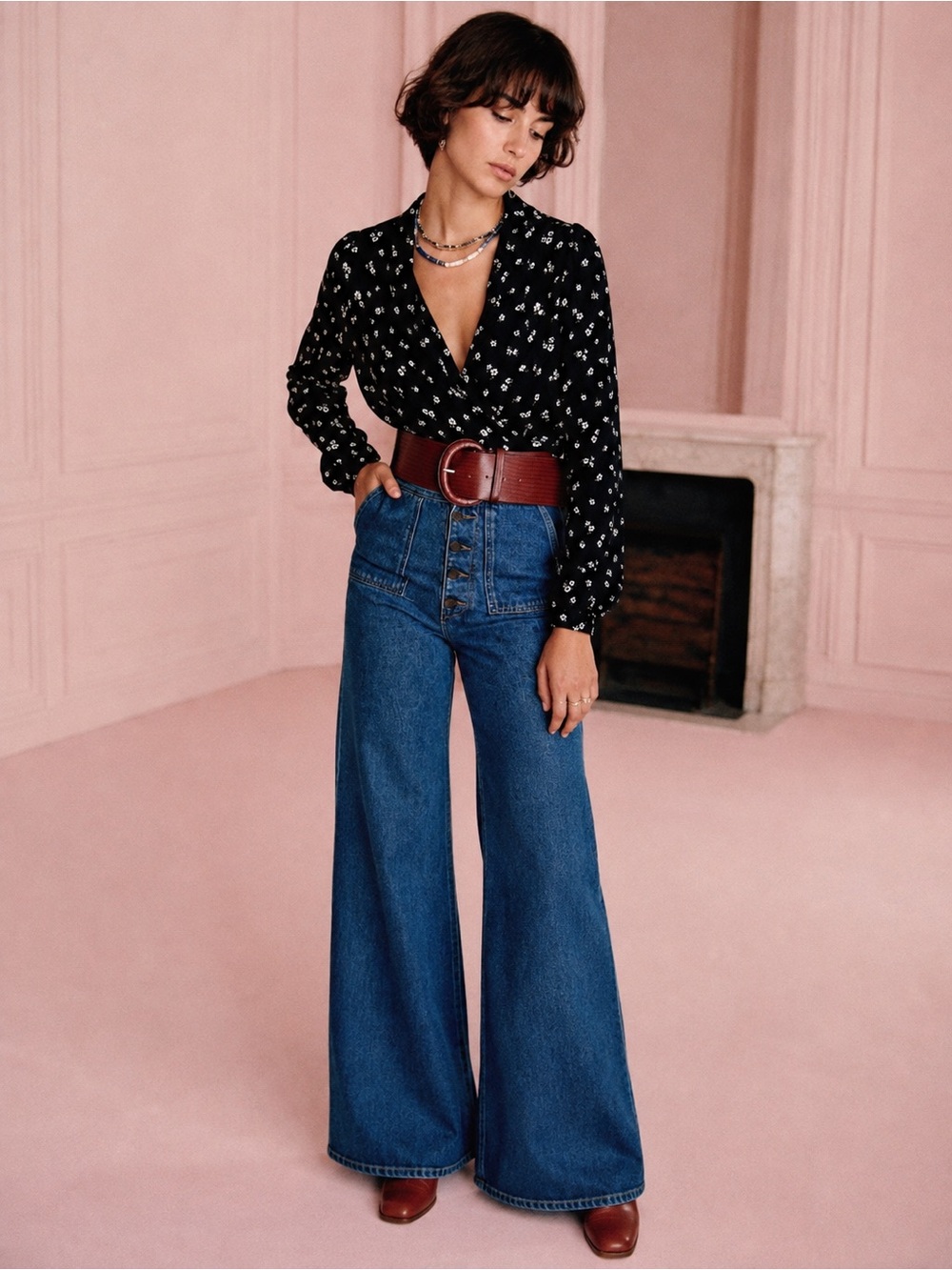 Sezane Abelia Blouse in Bicolored Jacquard size